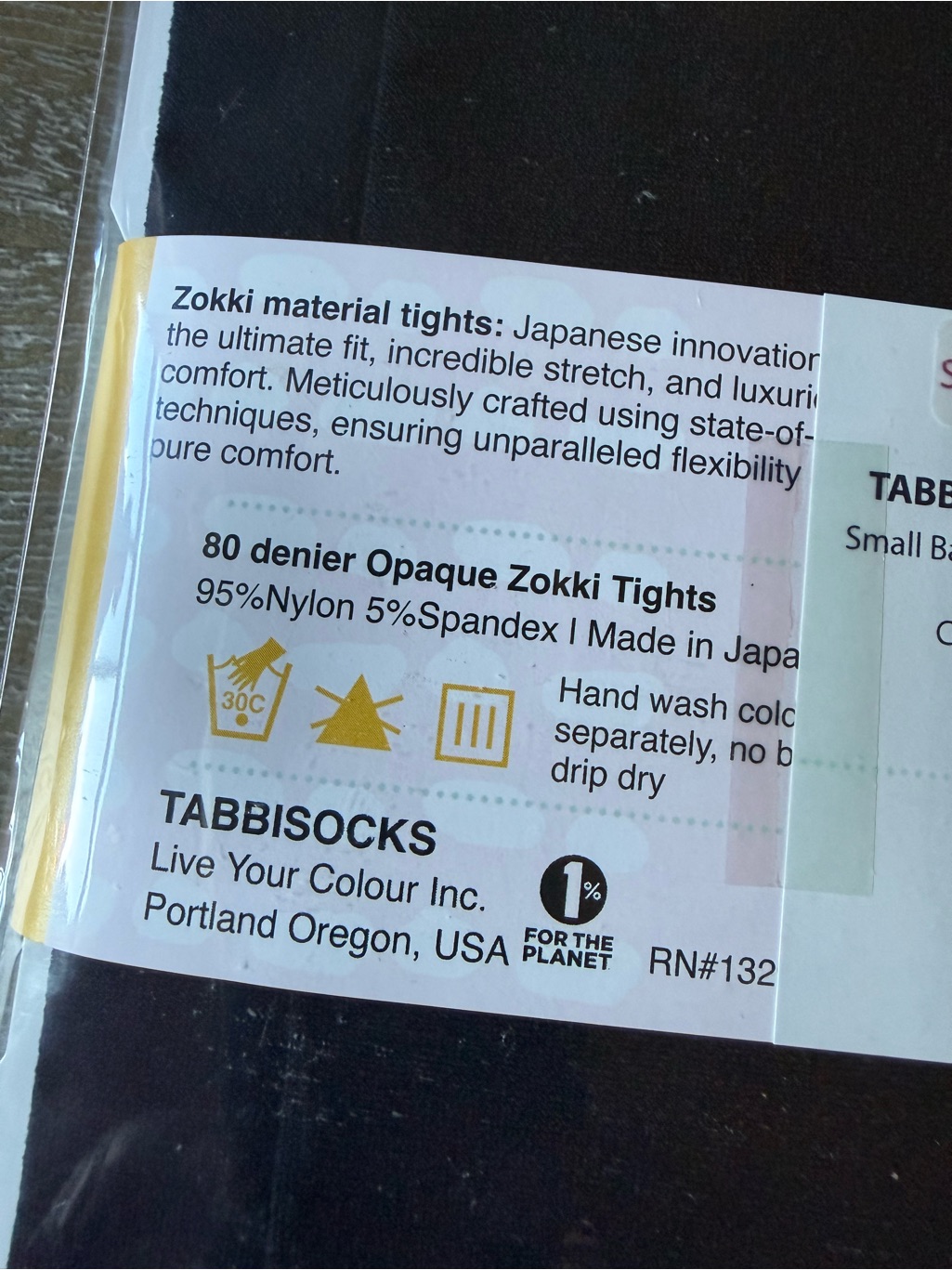 Tabbisocks Opaque Zokki Black Tights S/M — image 3 of 3